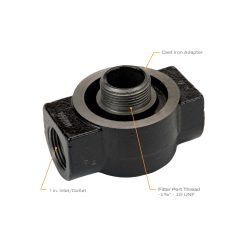 129420-01 | ADAPTER, FILTER, CAST IRON, 1" NPT, 25 GPM, 1 3/8"-12 UNF