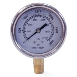 H20758P | 4" 0-300 PSI MARSH PRESSURE GAUGE; LIQUID FILLED; 1/2" NPT