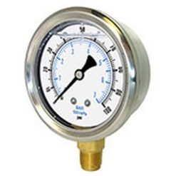J7658P | 2½” DIAL, ¼” BOTTOM MOUNT 0-300#..SS CASE, BRASS CONNECTION & GLYCERIN FILLED MARSH GAUGE..