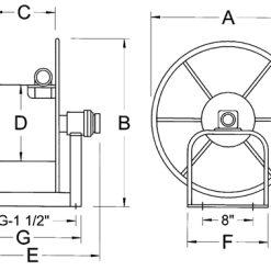 SH8E2L-10 | SPRING REWIND REEL, LEFT SWIVEL, SPOKE DRUM, BOTTOM REWIND