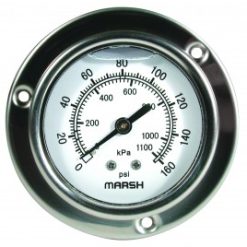 J7854P | 0-200 SS MARSH GAUGE; GLYCERINE FILLED; 1/4" LOWER (BOTTOM) MOUNT; 63MM (2.47") DIAMETER